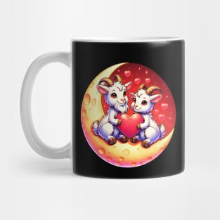 Valentine Goat Couple on Moon Valentines Day Goat Mug